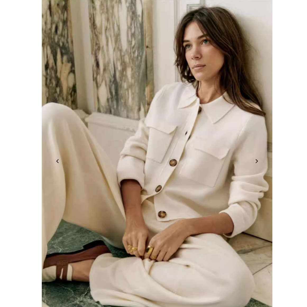 法国小众 经典双口袋美利奴羊毛条纹翻领针织开衫外套 女