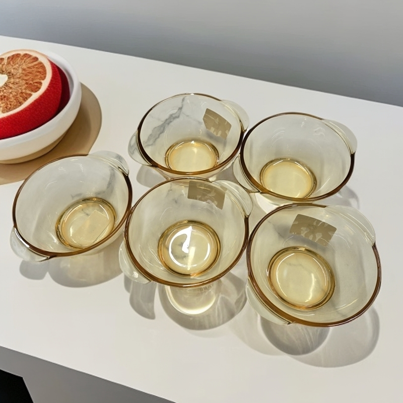【福利款】双耳碗琥珀色饭碗沙拉碗高硼硅材质5个茶色小碗家庭装