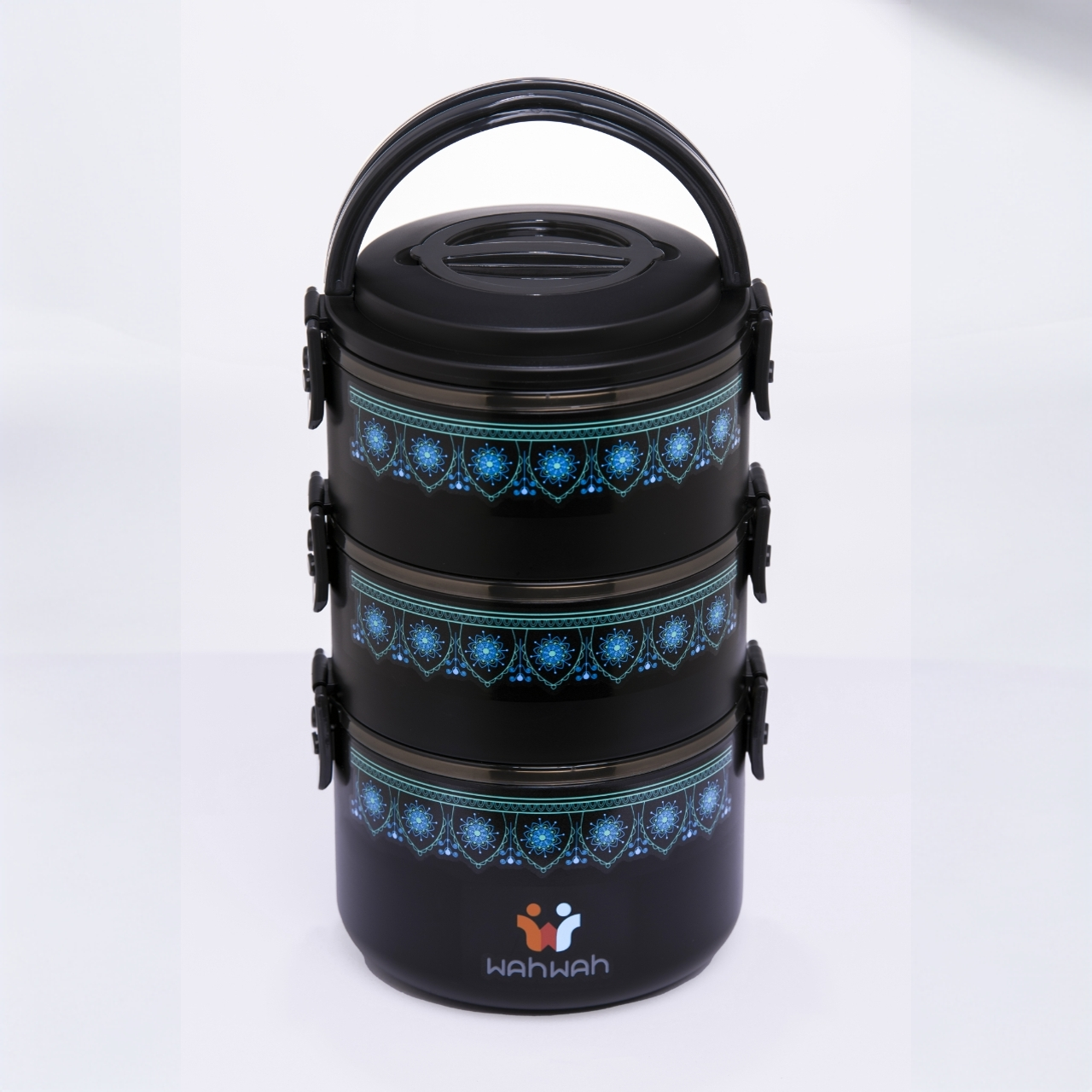 wahwah/哇哇开学季多功能桶装三层保温简约创意黑色便携饭盒