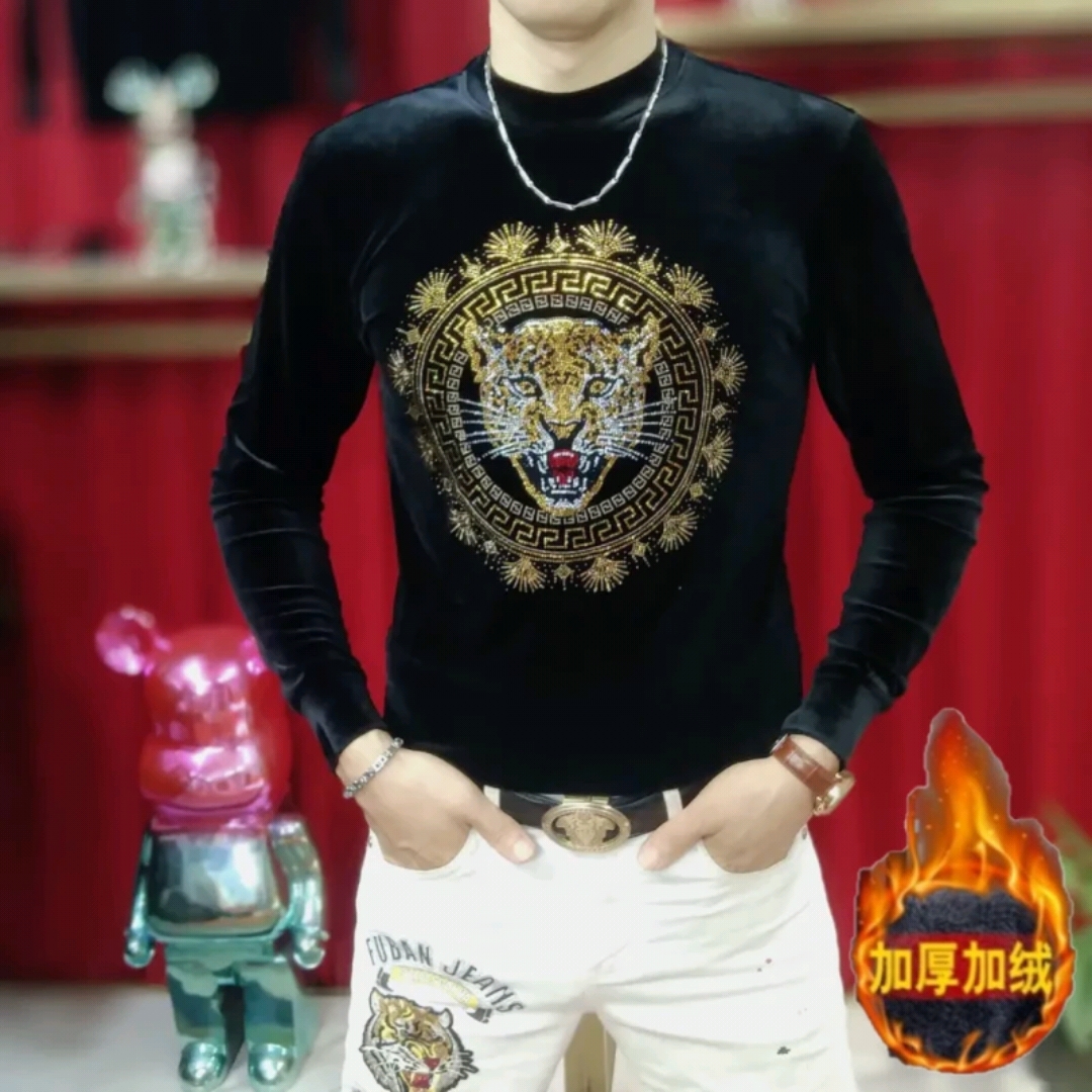 冬季男士韩版时尚潮流雄鹰百搭圆领长袖卫衣修身网红加绒打底上衣