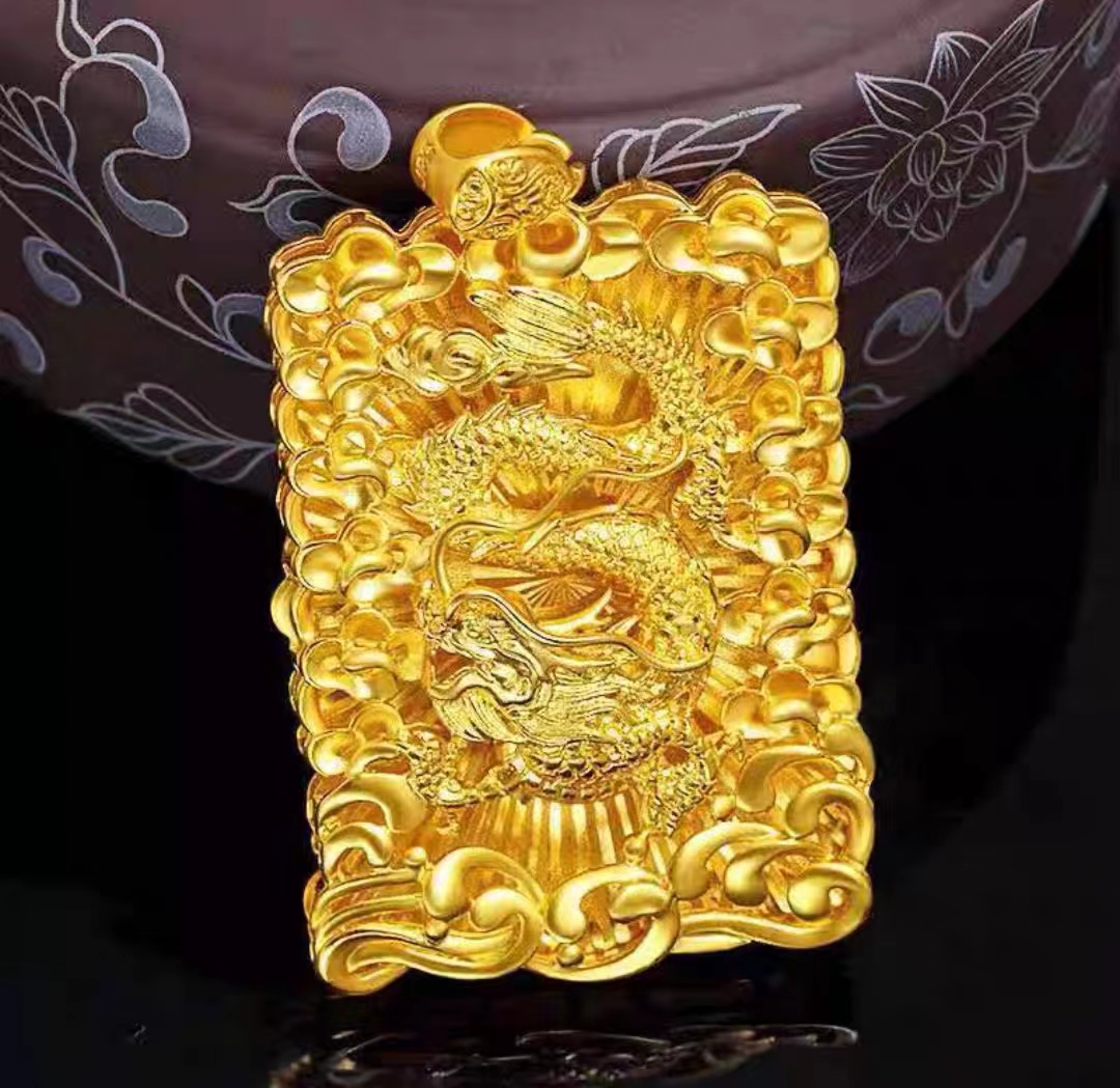 合金吊坠 龍纹吊牌男款时尚大气金色经典精美龙凤呈祥龙凤呈祥