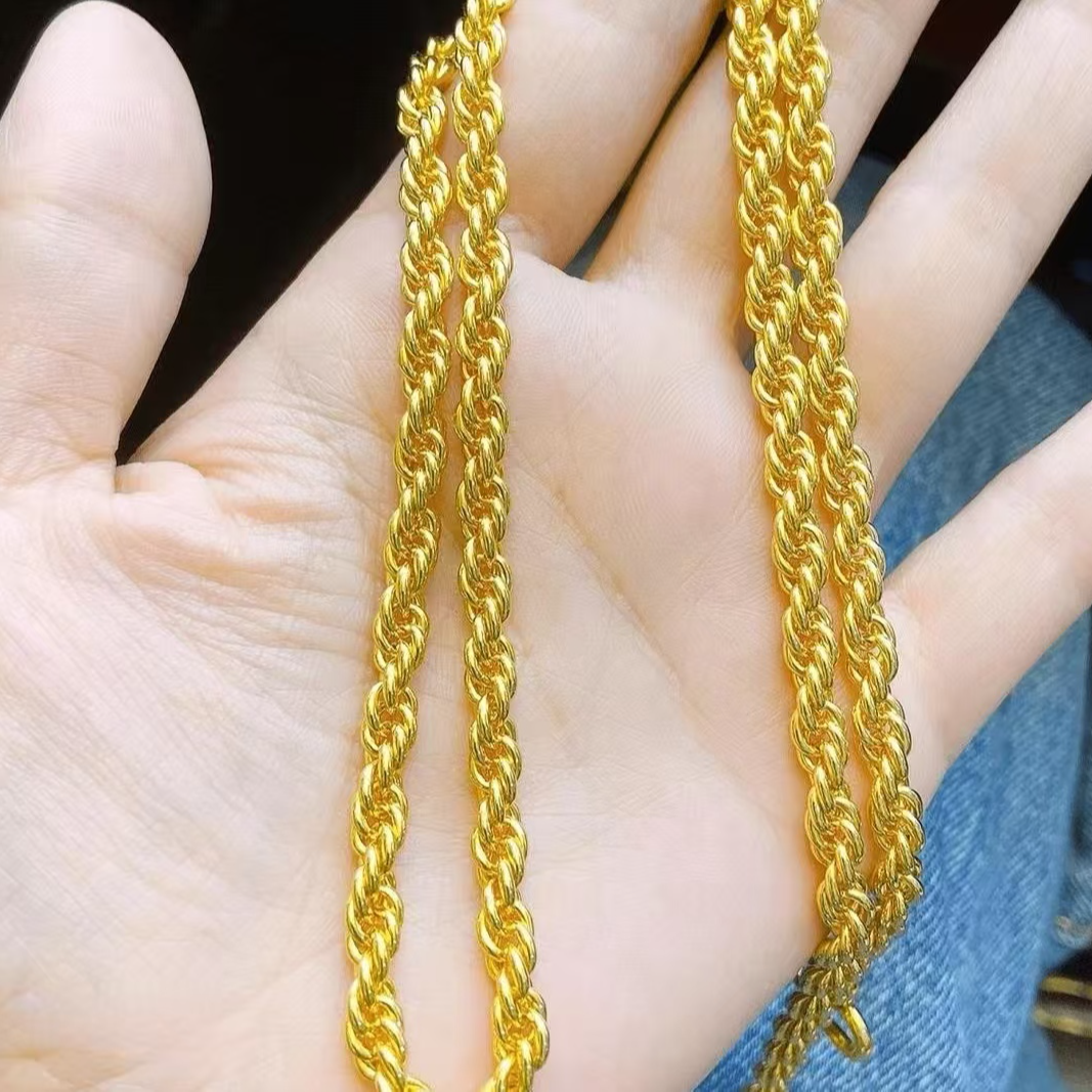 合金项链 精工麻花项链卡6mm时尚经典霸气金色男士男款不掉色