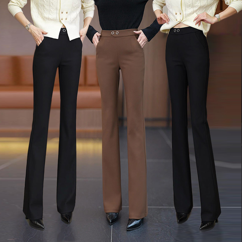 艾格春秋新款弹力高腰显瘦百搭休闲微喇裤女2025垂感西装裤修身