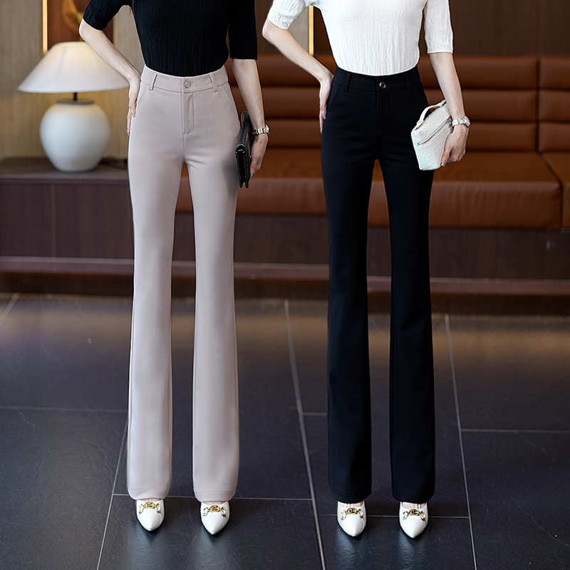 艾格2024夏季新款弹力薄款垂感百搭休闲高腰显瘦微喇裤女裤时尚