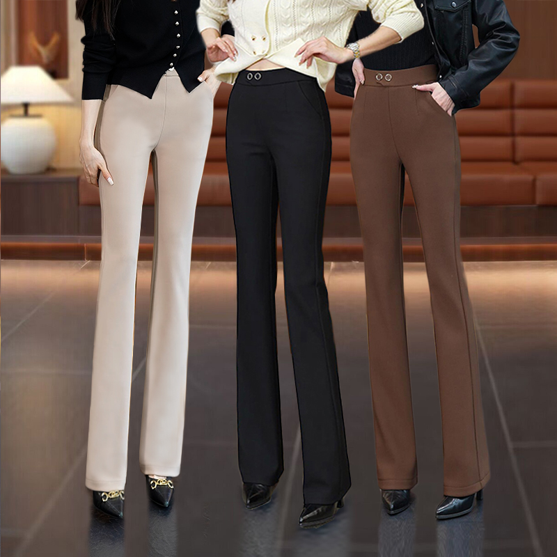 艾格弹力高腰显瘦百搭休闲微喇裤女2024秋季新款垂感西装裤微喇叭