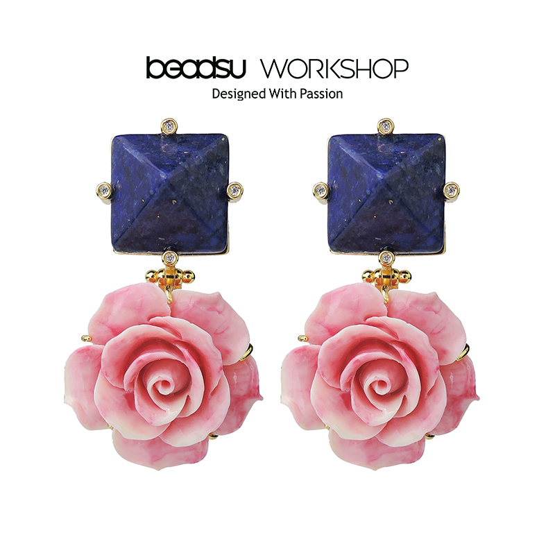 铜合金树脂耳饰 beadsu workshop中古vintage高级玫瑰花复古耳夹