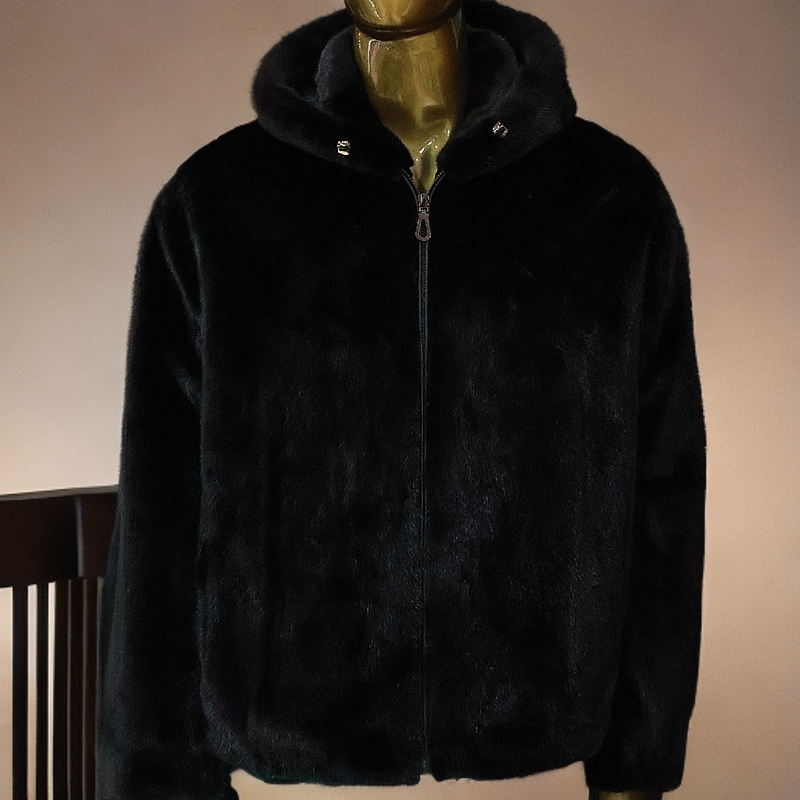 进口皮草水貂男士休闲时尚拉链帽