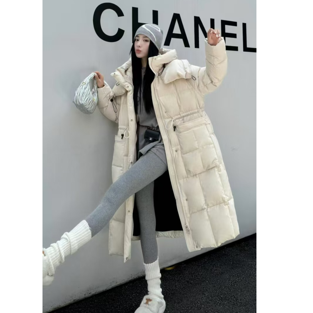 新国标羽绒服202402款冬季宽松中长款过膝连帽时尚加厚白鸭绒外套