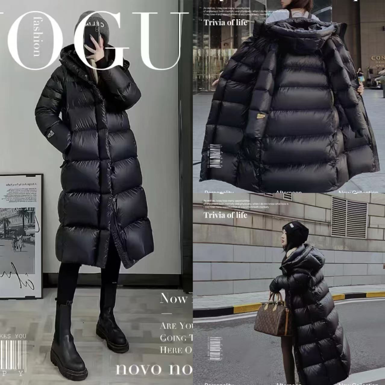 玲家精选01112款号男女同款黑金长款羽绒服