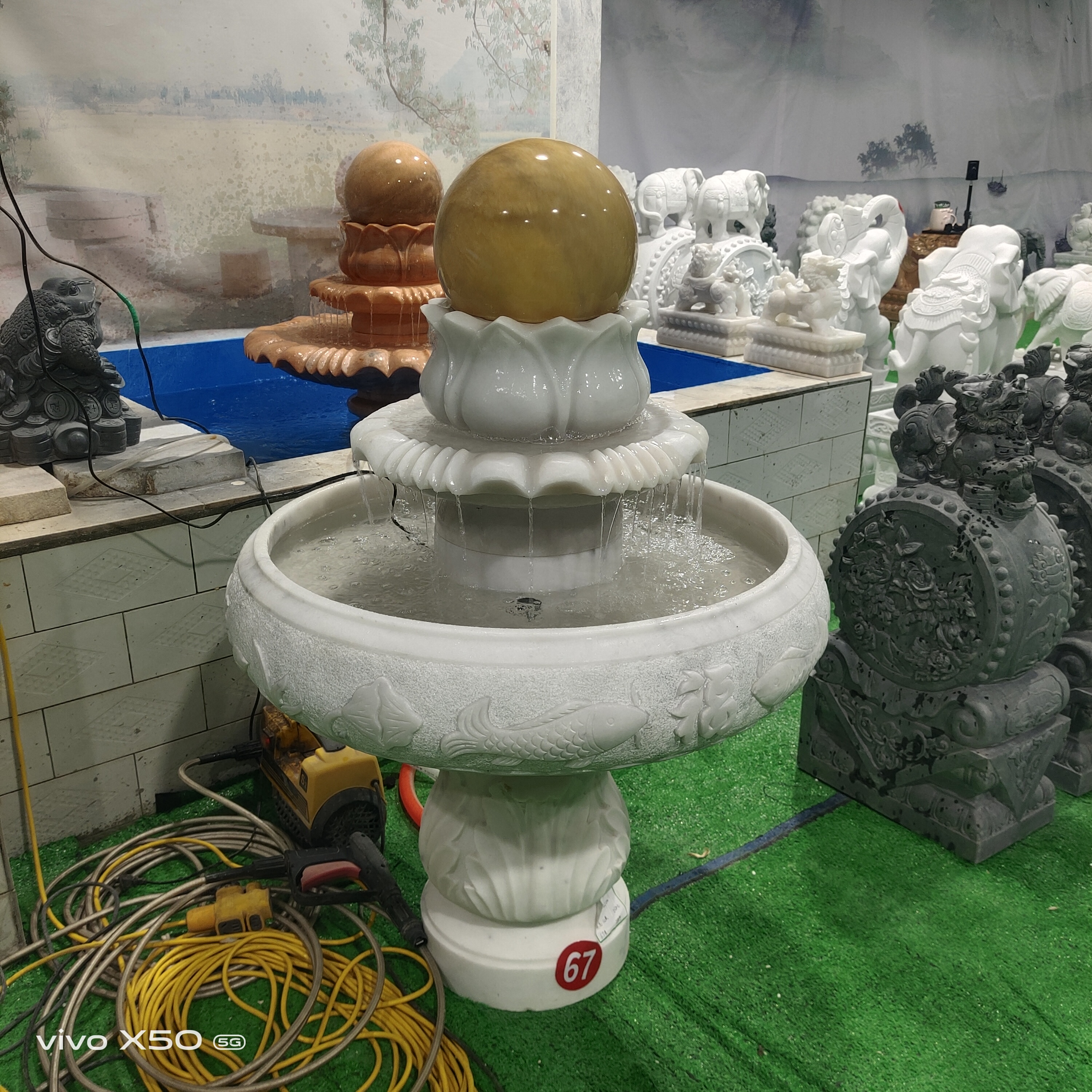 石雕喷泉汉白玉风水球大理石欧式喷泉户外别墅庭院流水摆件（定金）