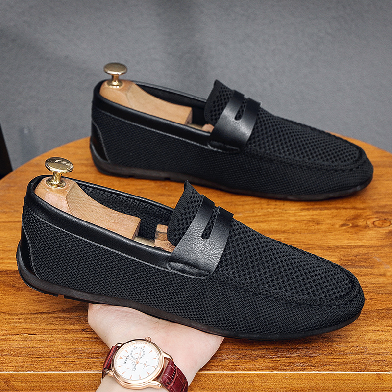 豆豆鞋男春秋新款休闲懒人鞋百搭软底一脚蹬皮鞋乐福鞋网面豆豆鞋