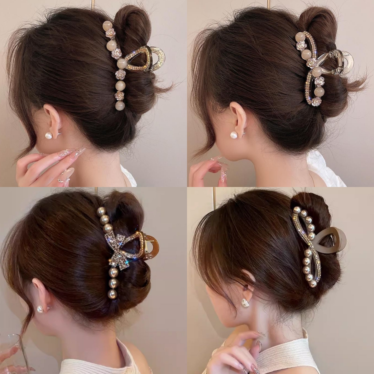 【发量少】轻奢法式高级感鲨鱼夹优雅小香风山茶花抓夹高端盘发夹子