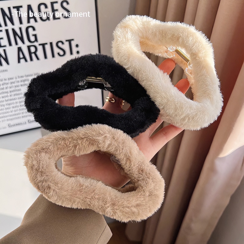 秋冬毛绒云朵抓夹大号2023新款韩版复古气质鲨鱼夹抓头发夹子百搭