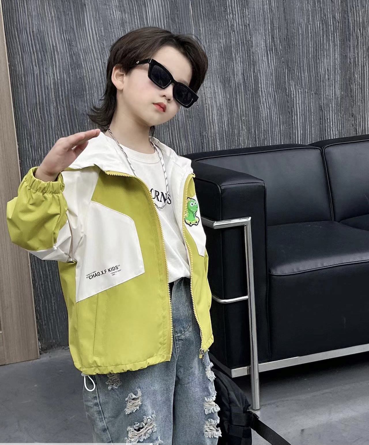 非凡潮童童装儿童男童休闲外套拼色139-149扣号款