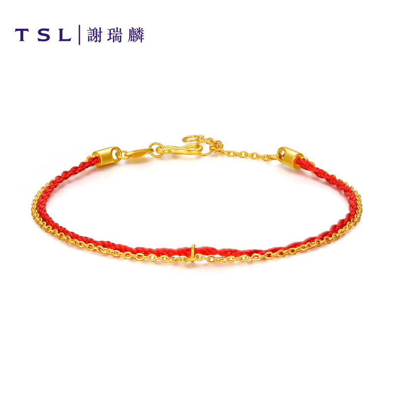 TSL谢瑞麟黄金手链双层手链编织款红链女串珠YS045(工费360元)