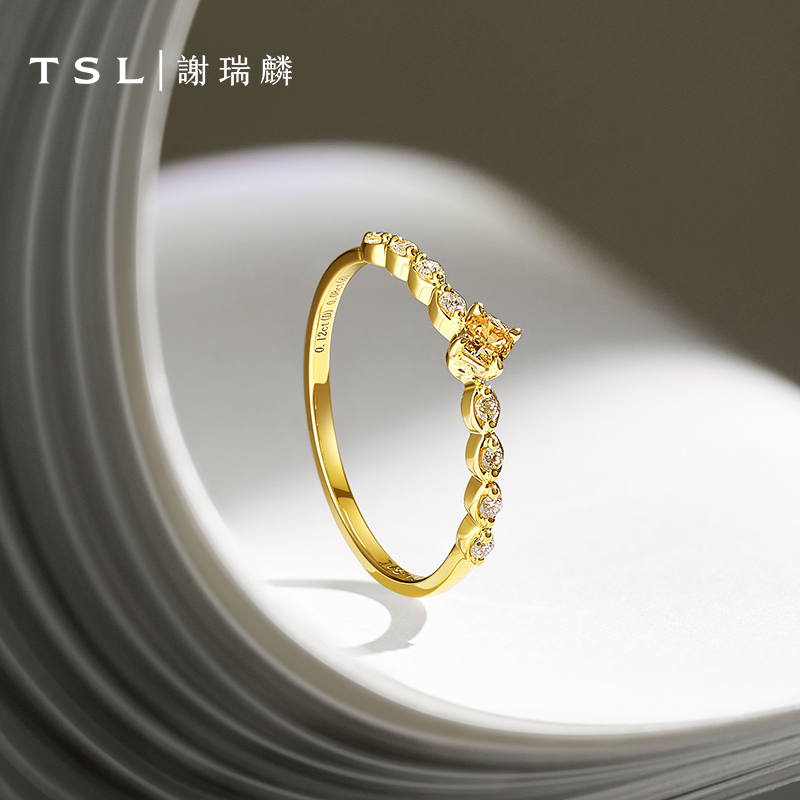 TSL谢瑞麟缤纷彩钻18K金钻石镶嵌黄钻戒指复古指环女新品BD274