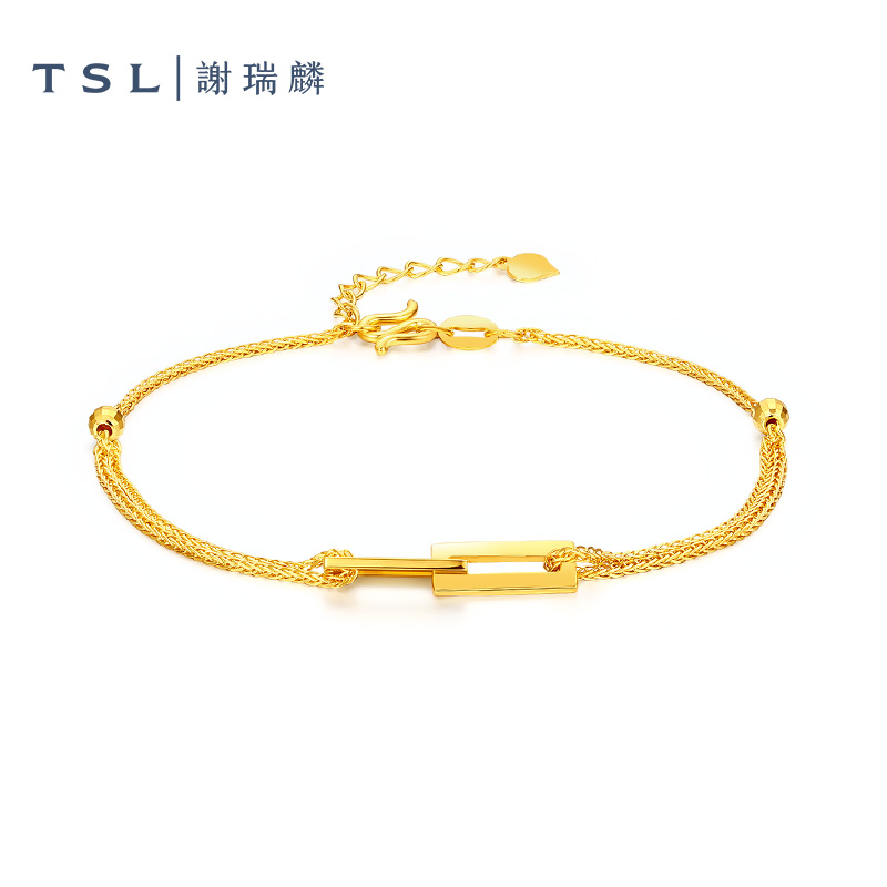 TSL谢瑞麟小方环几何足金黄金手链黄金手饰XK628(工费820元)