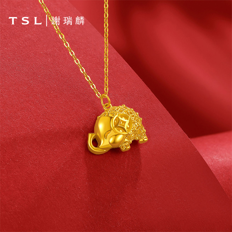 TSL谢瑞麟黄金项链大象铜钱足金套链镂空设计女YT094(工费960元)