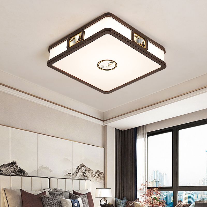 新中式客厅吸顶灯大气禅意铜加木主卧吸顶灯具家用餐厅书房吸顶灯