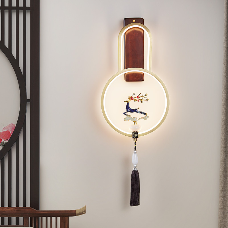 全铜实木新中式中国风禅意壁灯客厅背景墙灯卧室床头灯家用墙壁灯