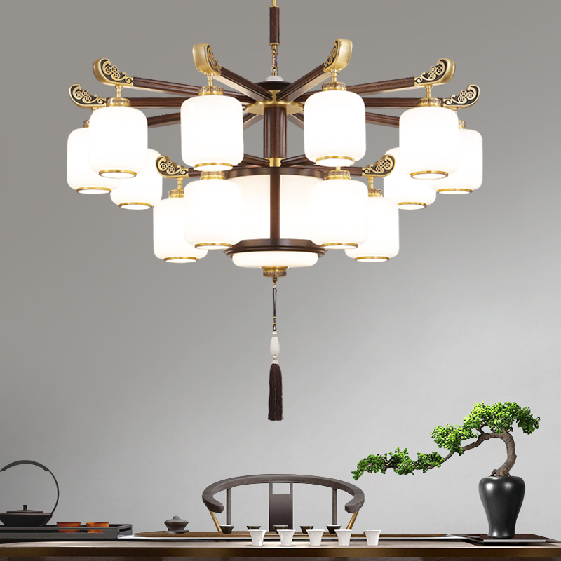 新中式铜加乌金木客厅吊灯家用国风禅意餐厅卧室吊灯别墅大厅吊灯