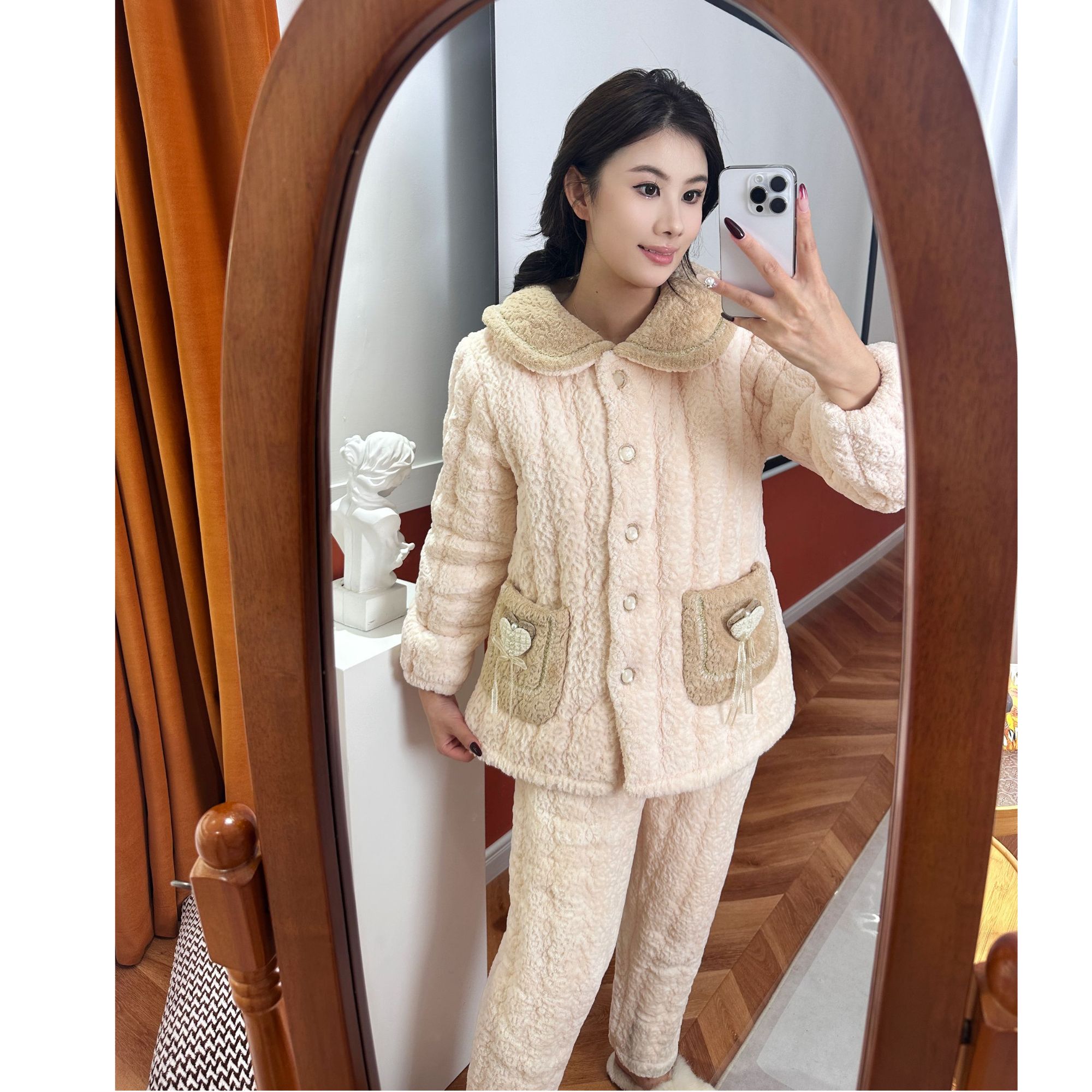 【熙朵】睡衣女冬天三层夹棉加厚甜美法兰绒2024年新款家居服