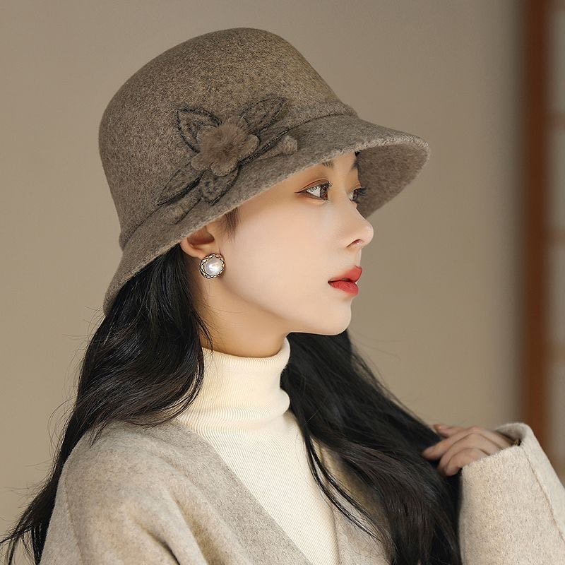 秋冬保暖渔夫帽洋气百搭羊毛呢礼帽气质优雅中老年妈妈盆帽8