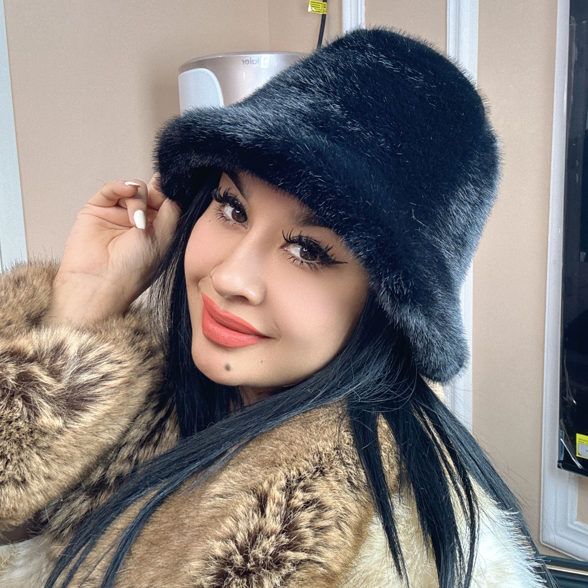 AbuxM网红帽子针织时尚百搭女士加绒毛绒加厚保暖韩版绒帽       