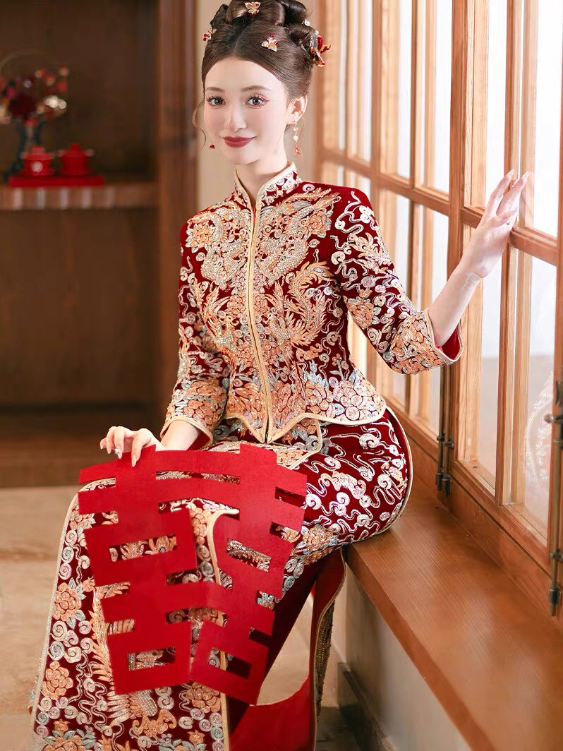 秀禾服新娘2024年新款大五福褂黄龙凤褂嫁衣中式婚服高端奢华秀禾