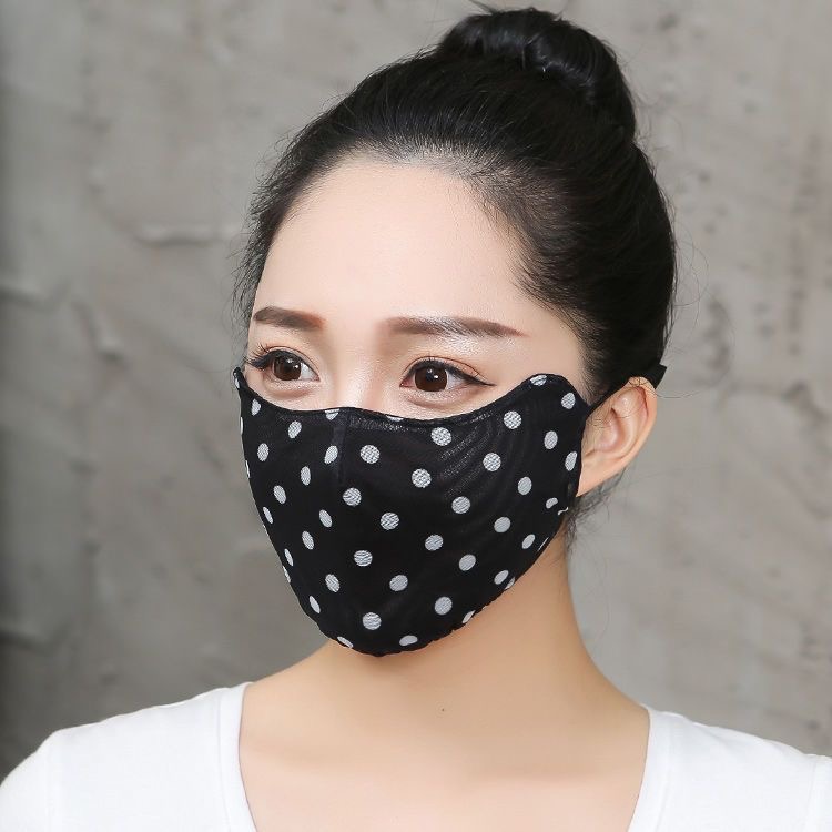 黑色波点冰丝防晒口罩面罩护眼角透气面纱双面可戴防风尘遮阳