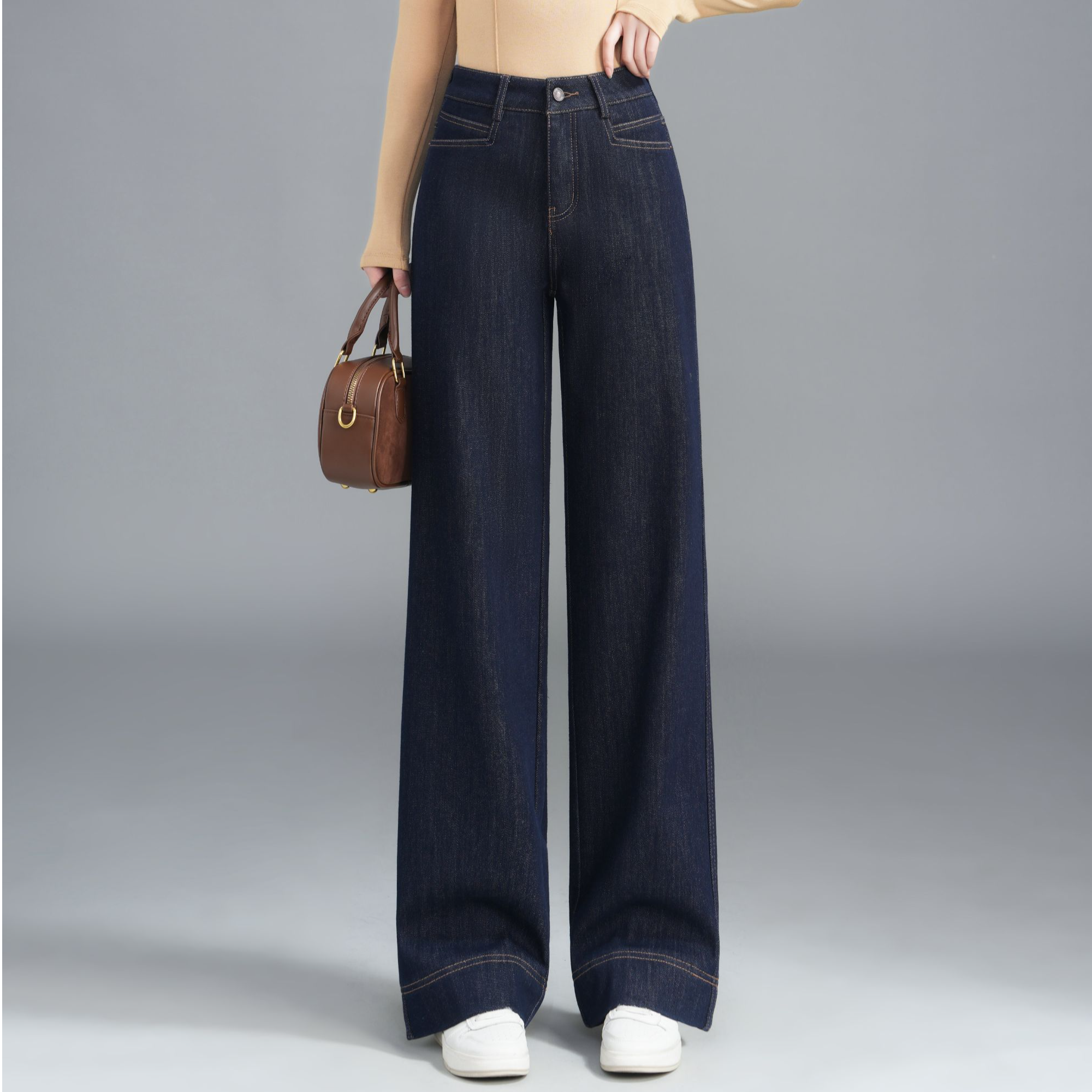 正品秋冬新款加绒窄版阔腿牛仔裤2024女爆款休闲高腰显瘦直筒长裤