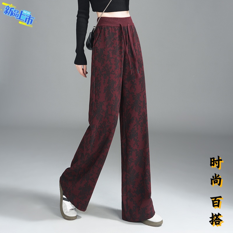 2025正品哥弟新款阔腿窄版女秋冬慵懒糯高腰休闲显瘦羊毛呢直筒裤