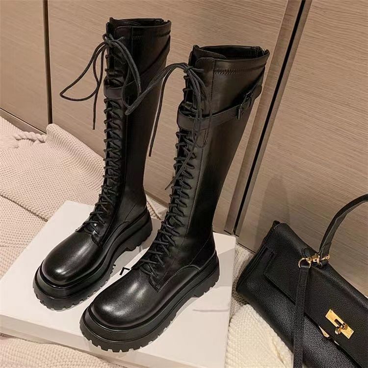 x厚底长筒靴女2022秋冬季新款个子显瘦骑士靴增高后拉链高筒长靴
