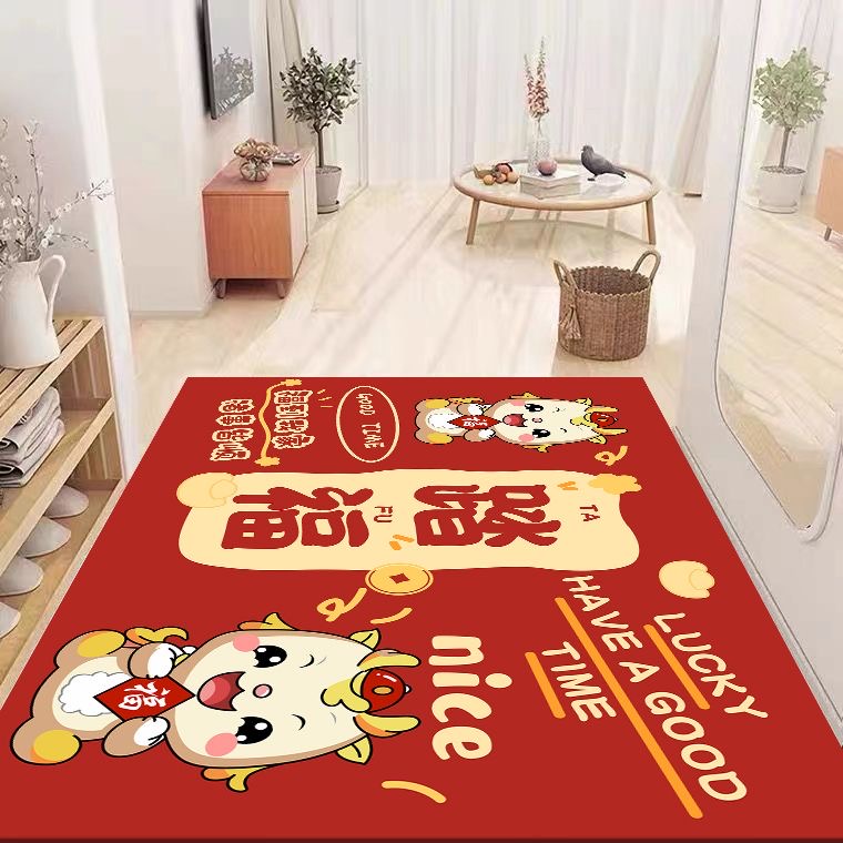 一抹净pvc免水洗红色龙年入户皮革门垫家用客厅满铺茶几地毯脚垫