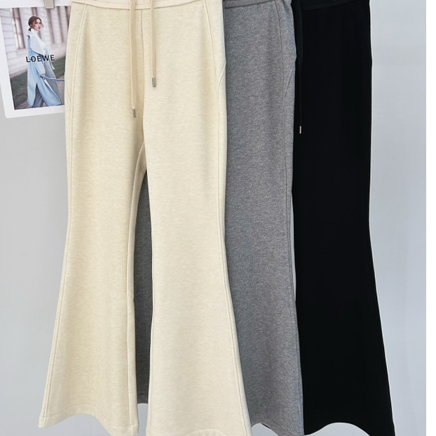 99061杨老板冬季加绒金属小标抽绳喇叭裤