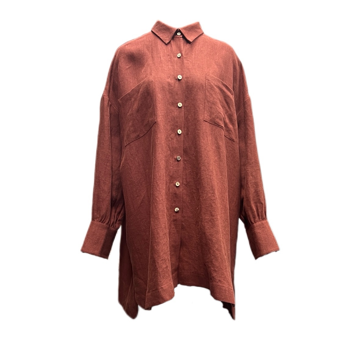 禾记年【百炼】纯色汉麻百搭翻领长袖四季时尚衬衣休闲宽松中长衬衫