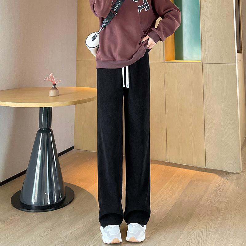 窄版阔腿裤女春秋高腰垂感小个子雪尼尔直筒裤2023年新款休闲女裤