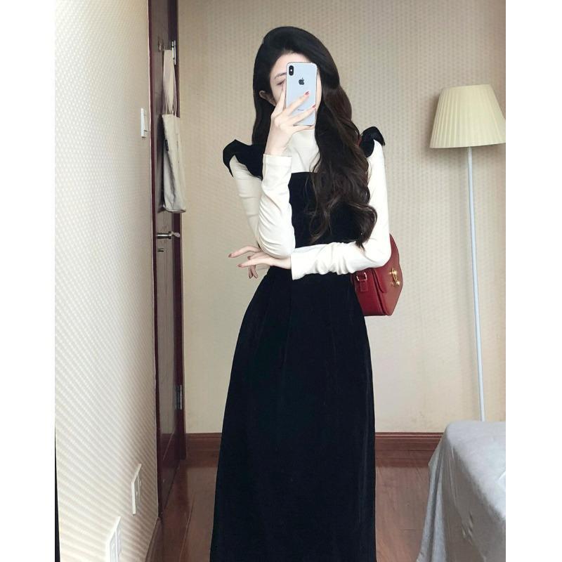 小香风背心连衣裙套装长裙子秋冬春季新款高领打底衫港风两件套女