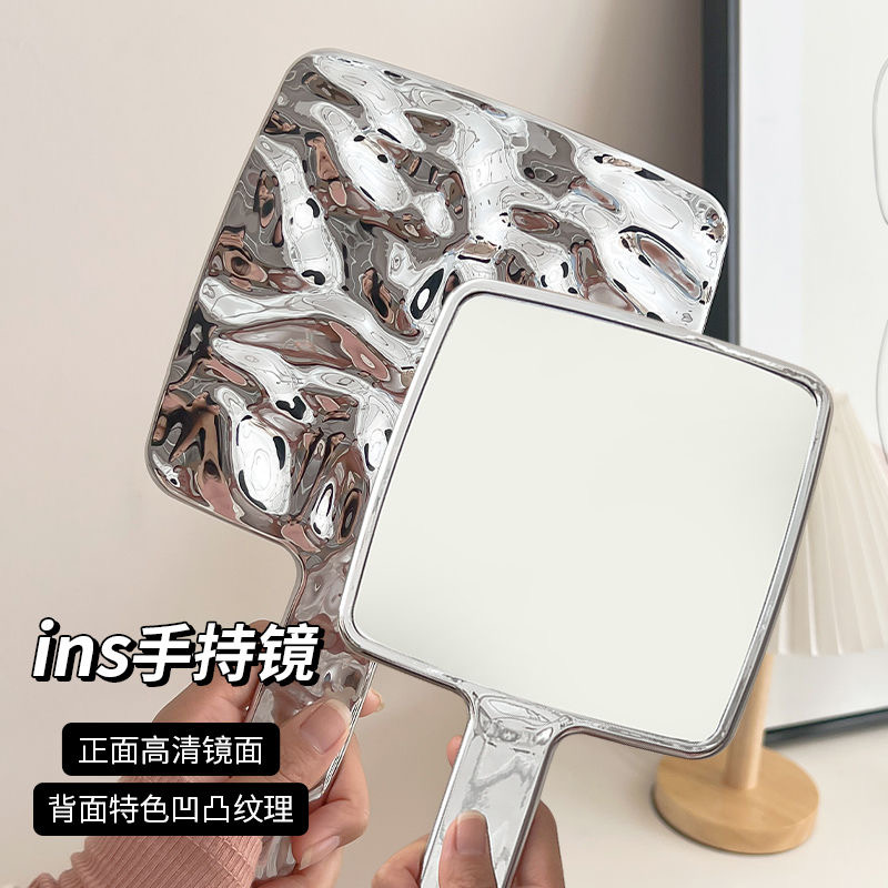 手持ins水波纹精致高级感手拿质感随身时尚高清复古镜子化妆镜