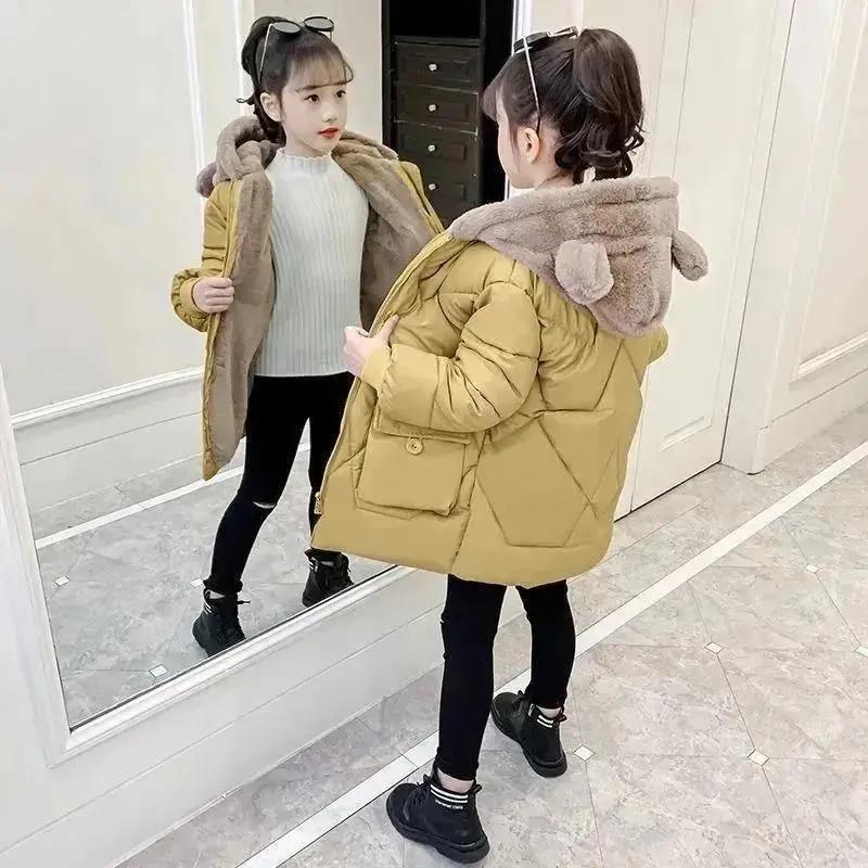新潮流女童棉服加厚冬装2023新款儿童中大童棉衣可爱中长款洋保暖