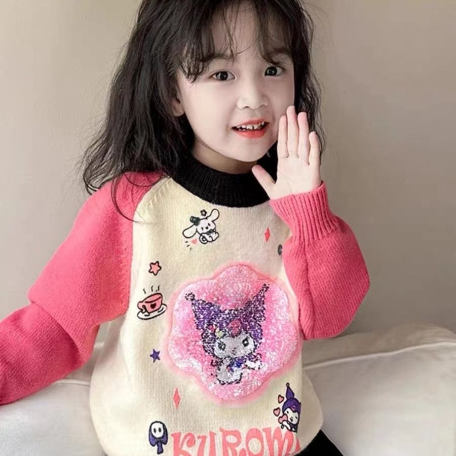 女宝宝亮片加厚变色毛衣秋冬季新款中小童洋气针织毛衣库洛米毛衣