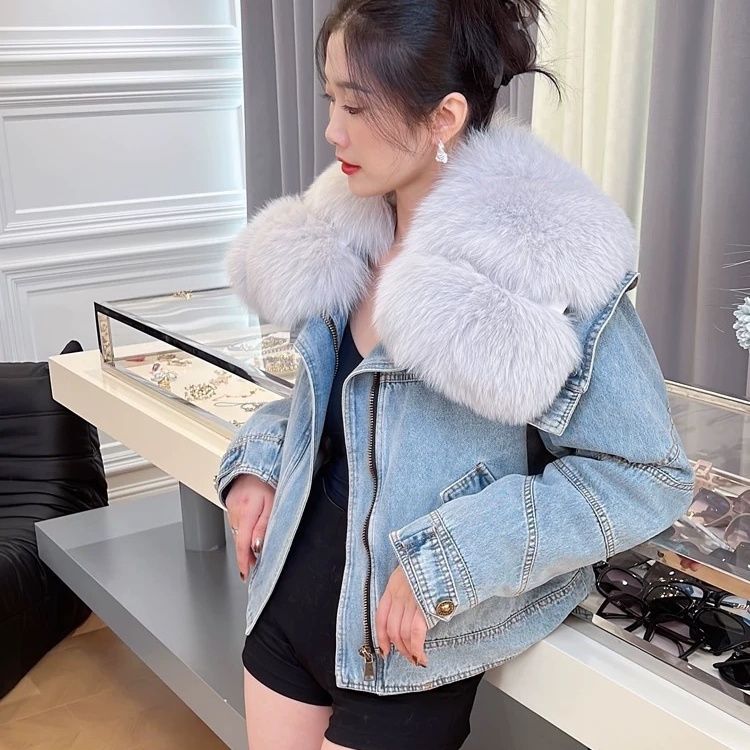 海宁爆款可拆卸大毛领牛仔女装外套秋冬加厚