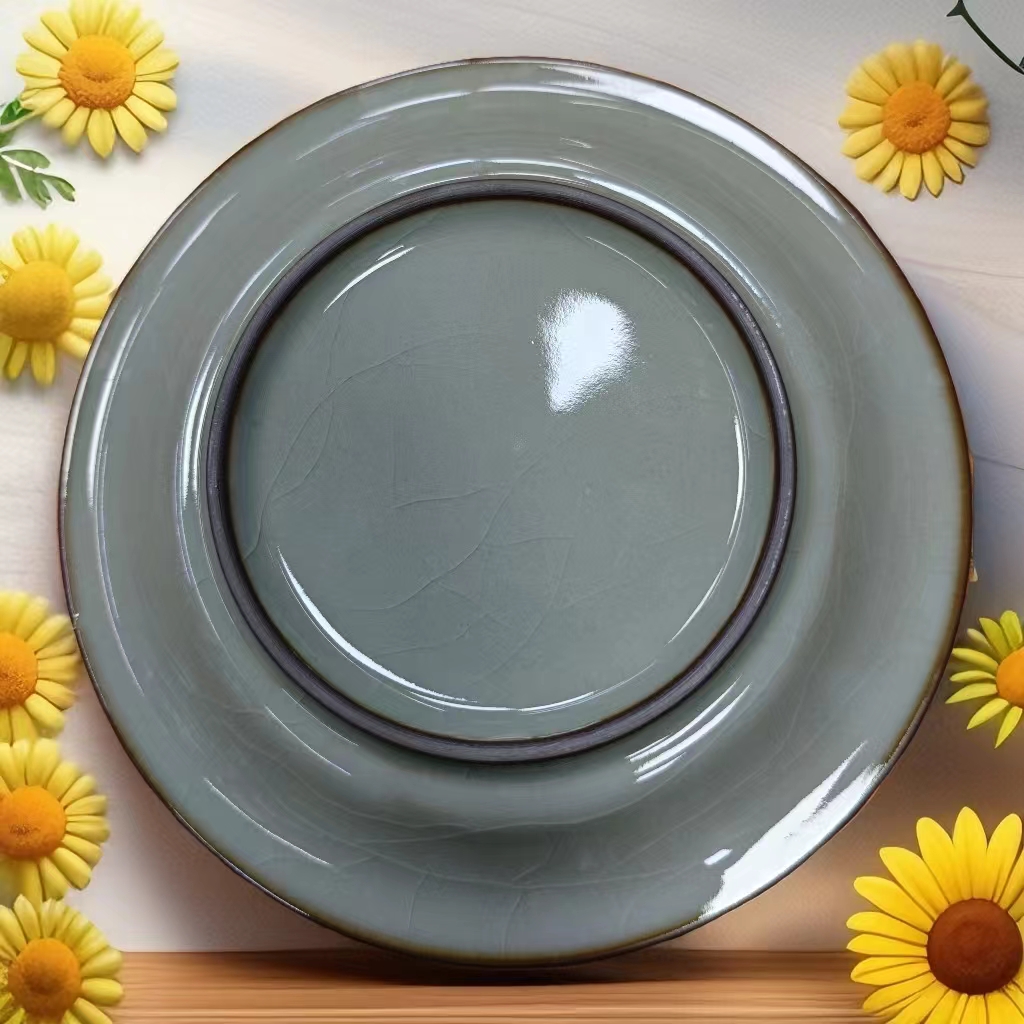 复古冰裂纹哥窑壶承陶瓷盘子