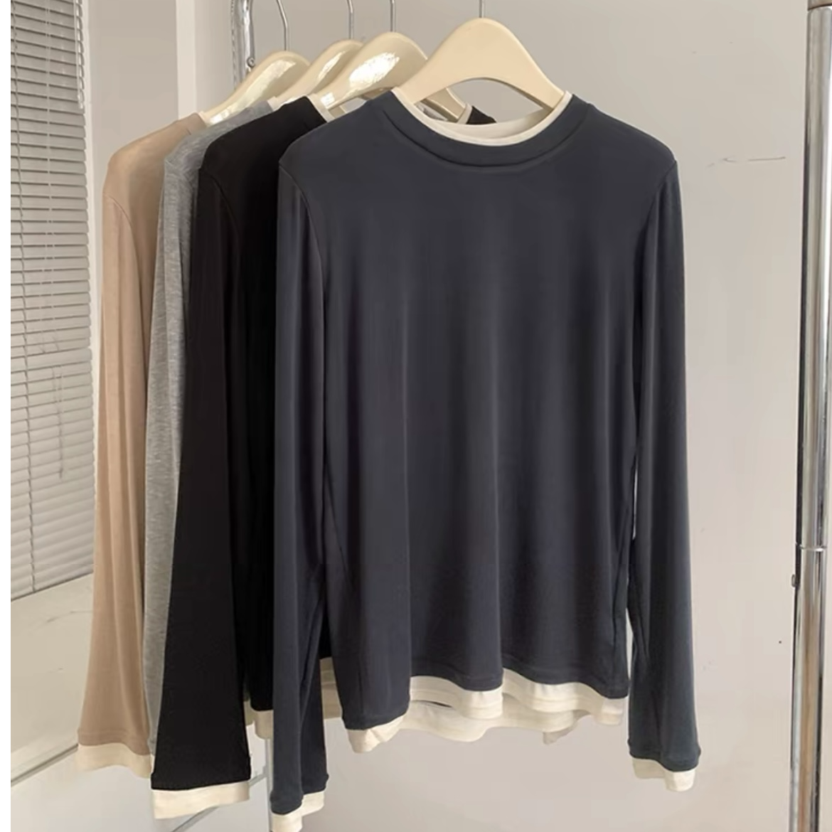 双11大促【细腻顺滑肌底衣】轻奢面料设计版高定款百搭假两件打底衫