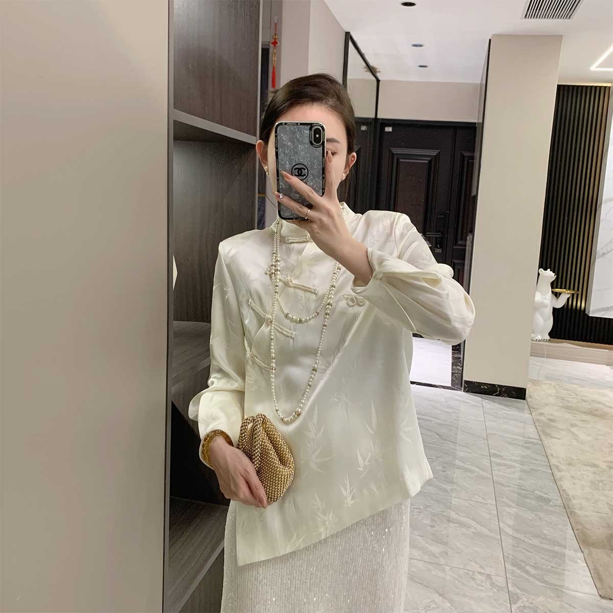 温温清版【枫叶如丹】国风提花斜扣上衣小众新中式A-031704