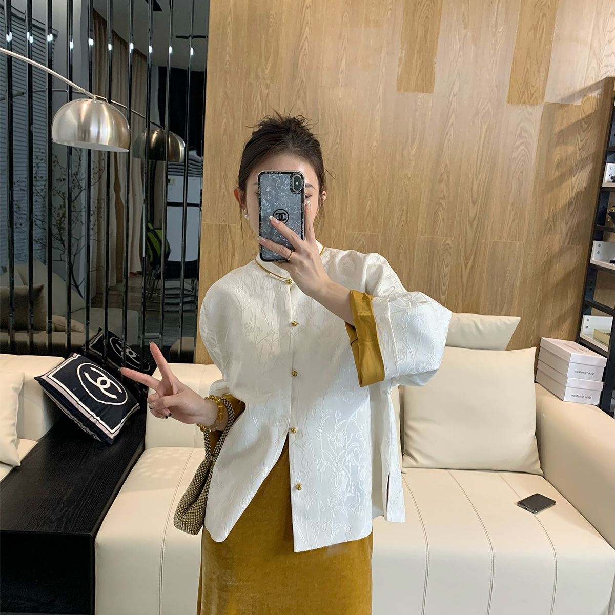 温温现货【金玉如面】宽松重工提花国风气质优雅风单排扣上衣348620