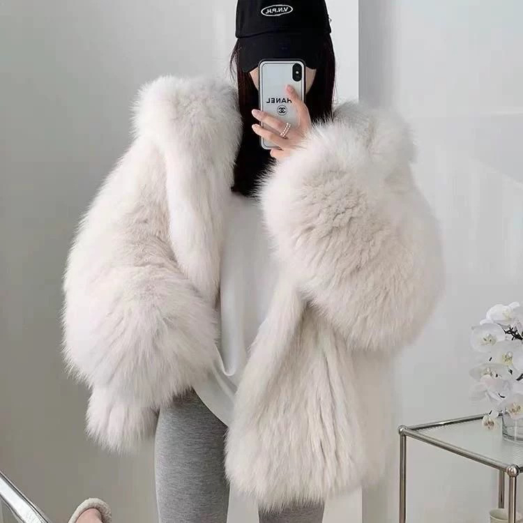 狐狸毛连帽外套款加厚加密双面编织大白熊进口狐狸毛皮草宽松网红