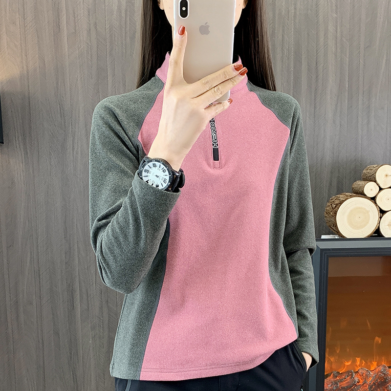 春秋户外卫衣女士打底衫磨毛立领抓绒衣显瘦长袖速干t恤内搭上衣