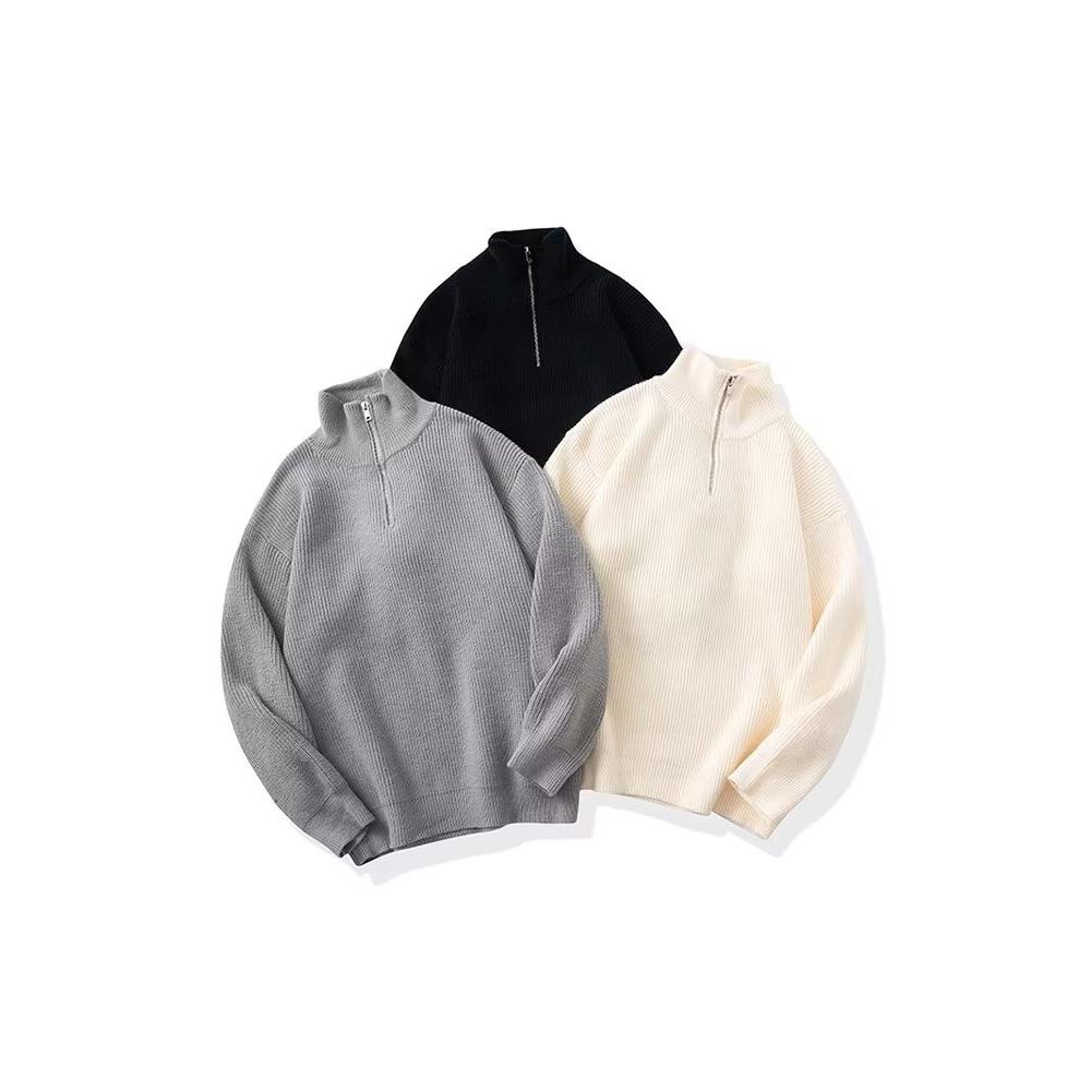 2023男士秋冬新款纯色POLO领毛衣男设计感翻领针织衫宽松百搭外套