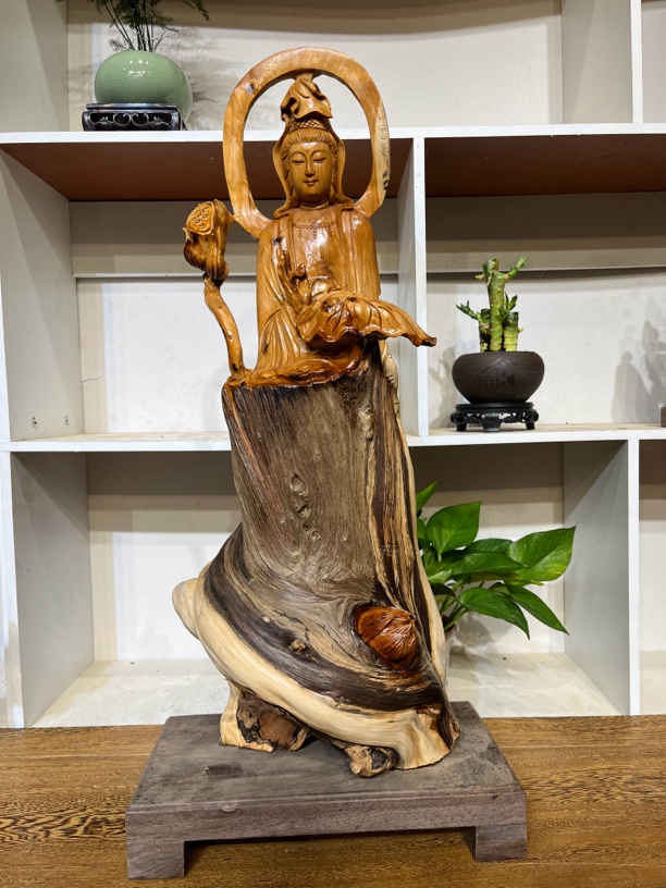 天然太行崖柏双色完整坨坨老料纯手工雕刻根雕净瓶摆件工艺